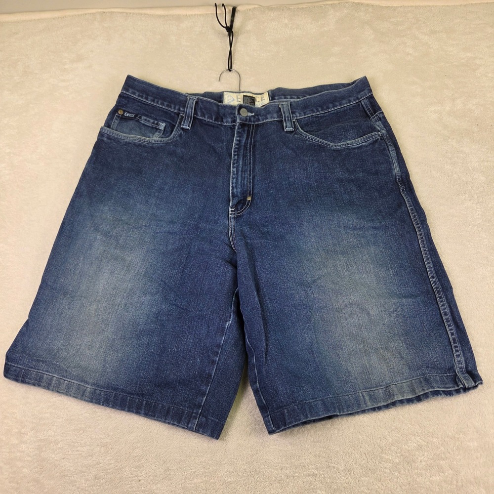 Enyce Mens Baggy Denim Shorts Medium Wash Blue Embroidered Logo Size 38